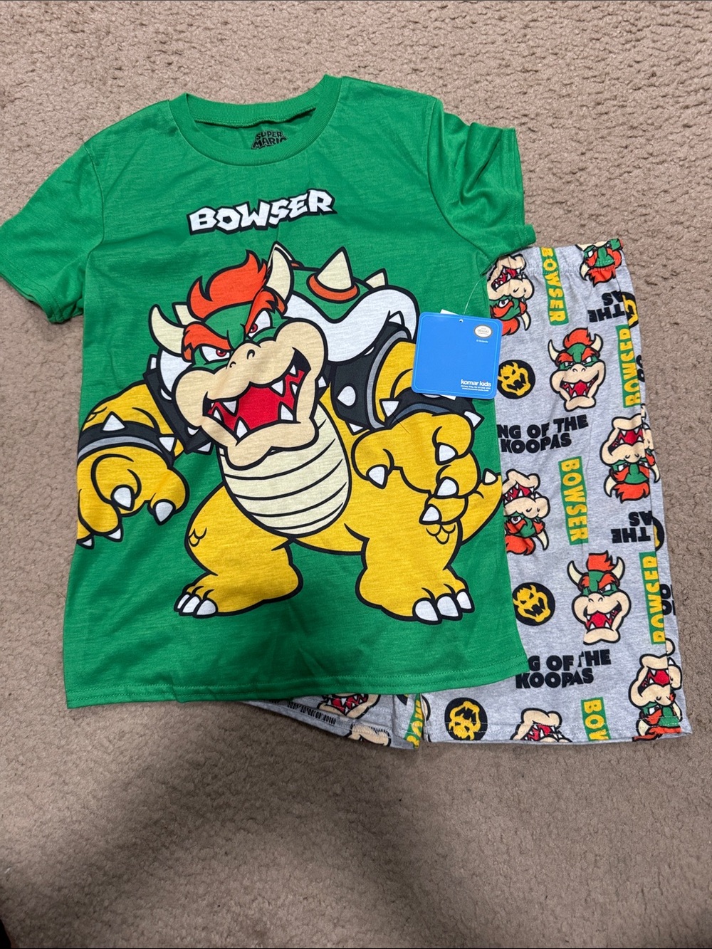 Nintendo Green Bowser Graphic Tee Pajama set with Yellow Character Art